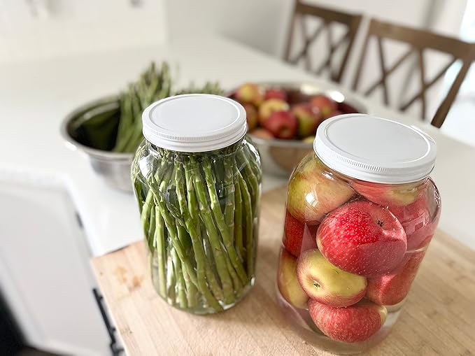 Large Glass Jars 1 Gallon – 4 Pack Wide Mouth Mason Jars with Airtight Metal Lids – Made in USA – Gallon Jars for Fermenting, Pickling, Canning, Water Glassing Eggs, Sourdough Starter & Storage