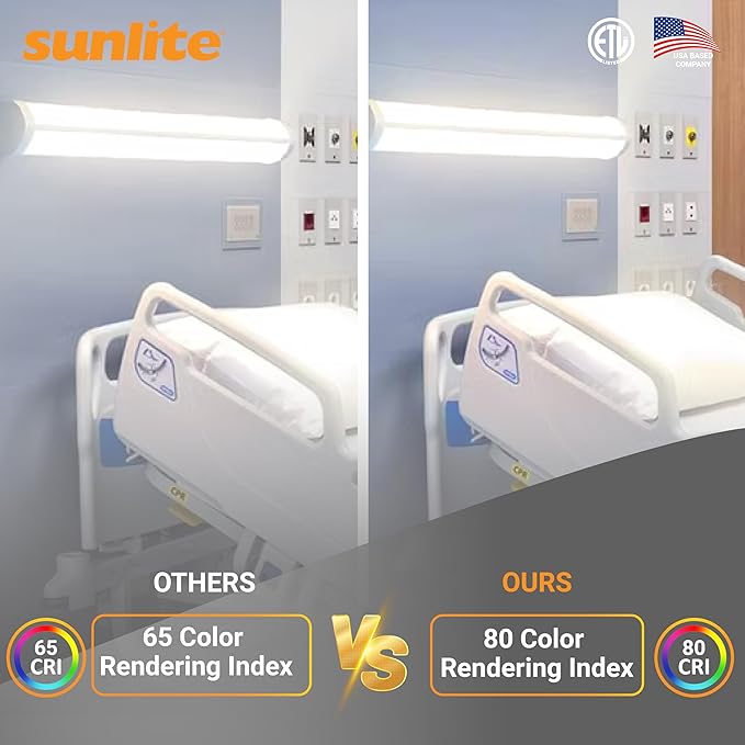 Sunlite 48-Inch LED Linear Bed Light Fixture, 20W/40W/60W, Color Selectable 30K/40K/50K, 2218-6958 Lumens, Dimmable, DLC & ETL Listed, 120V, 3-Way Switching (Up/Down), 116 Degree Beam Angle, White