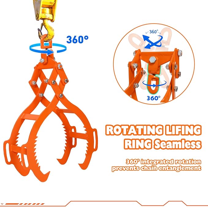 30inch Log Tongs, Log Grapple for Logging Tongs, Swivel Steel Skidding Tongs, 4 Claw Timber Claw Hook Eagle Claws Design Log Lifting Tongs for for Tractors, ATVs, Trucks, Forklifts 3000LBS Capacity