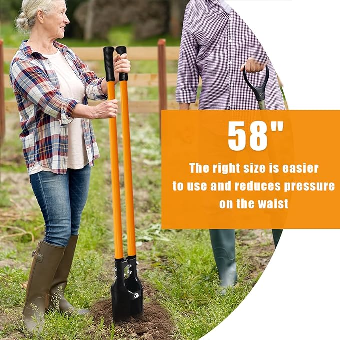 VNIMTI Post Hole Digger Tool, Heavy Duty Post Hole Digger with Fiberglass Handle, 58 Inches