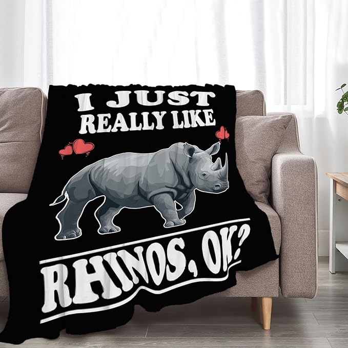 Rhino Blanket I Just Really Like Rhinos Throw Blankets Gifts for Girls Boys Kids Lover Soft Cozy Fleece Plush for Couch Sofa Bed 40"x50"