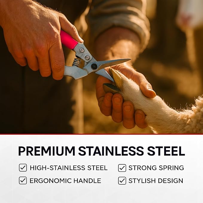 Goat Hoof Trimmers and Farrier Shears – Versatile Hoof, Wire, and Pipe Cutting Tool for Livestock – Silver (Silver-Red 1pack)