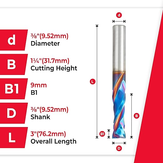 Amana Tool Spektra Extreme Tool Life Coated Solid Carbide CNC Compression Spiral Router Bit, 46704-K, 3/8 D x 1-1/4 CH x 3/8 Shank x 3 Inch Long 2 Flute