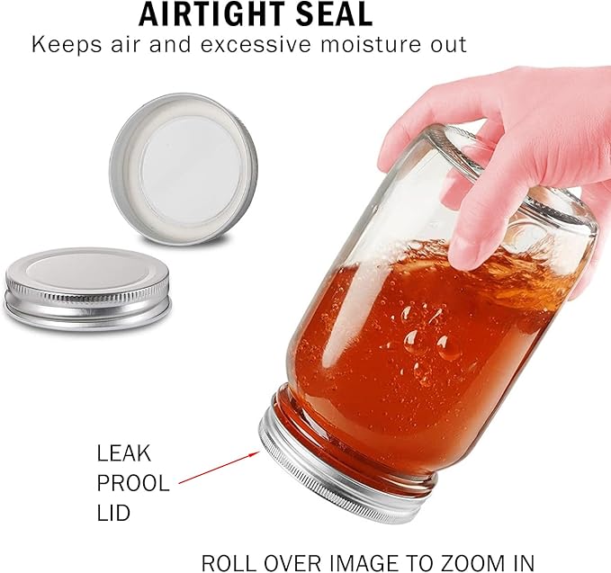 BEWAVE Glass Mason Jars, 16oz Clear Glass Jars with Lids for Sealing, Regular Mouth Canning Jars for Food Storage, Snacks, Candies, DIY Projects, 4 Pack