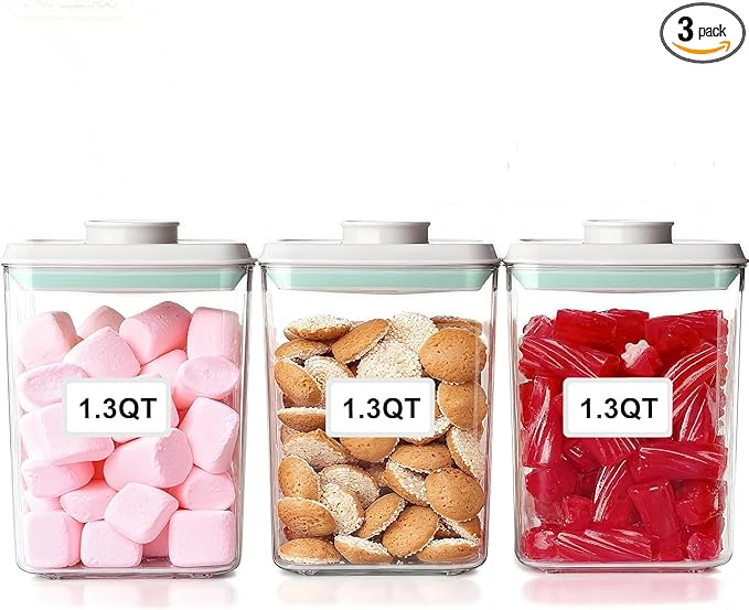 Pop Containers with Lids - Stackable Airtight Food Storage, Kitchen Pantry Storage Containers for Snacks Candy Salt Herbs Spices BPA-Free (1200ML*3)