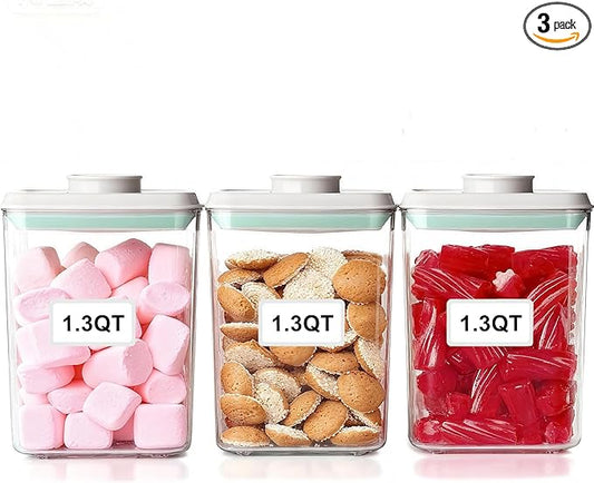 Pop Containers with Lids - Stackable Airtight Food Storage, Kitchen Pantry Storage Containers for Snacks Candy Salt Herbs Spices BPA-Free (1200ML*3)