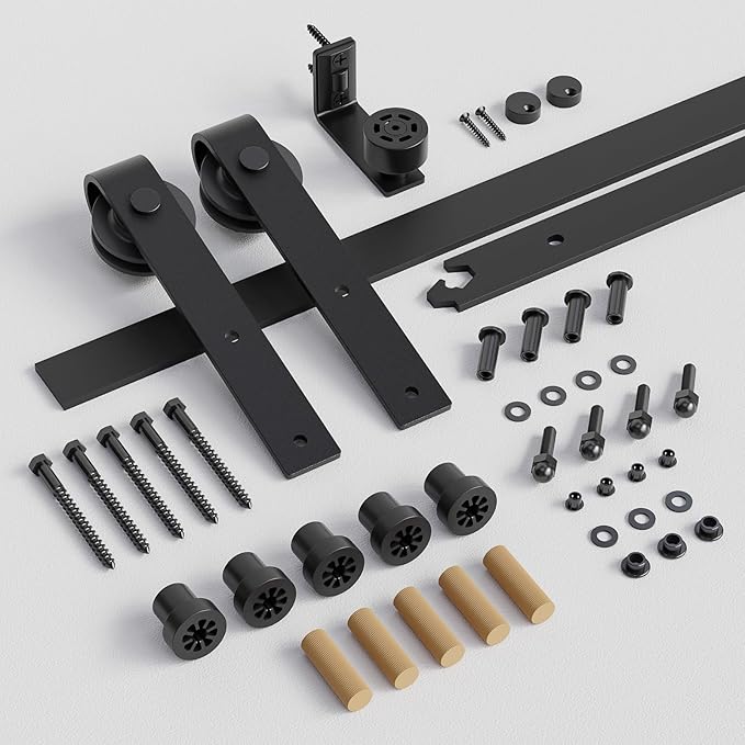 CCJH 6.6FT/200CM Sliding Barn Door Hardware Kit for Single Door Carbon Steel Black