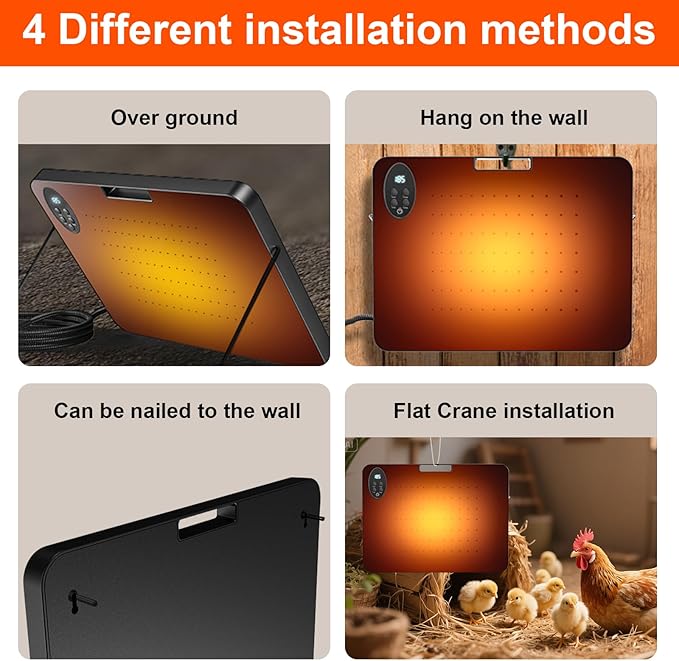 Chicken Coop Heater for Winter, Inside and Outdoor Pet, Animal Heater,Radiant Heat Panel with Overheating Protection with High Temperature Alert,Remote Control Timing Function, Adjustable Temp