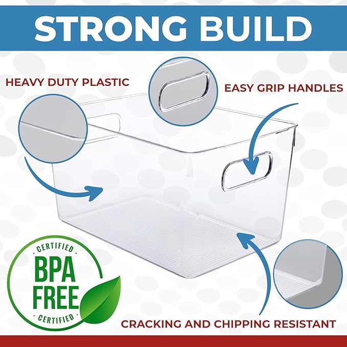 Clear Plastic Storage Bins with Lids, Perfect for Kitchen Organization or Pantry Organization and Storage, Stackable Fridge Organizer Bins, Storage Containers for Organizing, Cabinet Organizers