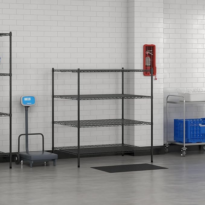 Commercial NSF Listed Black Epoxy Stationary Wire Shelving Kit 36" x 48" x 54", with 4 Shelves Perfect for Warehouse, Walk-in Refrigerator, Freezer, Grocery Store, Restaurant, Dishroom