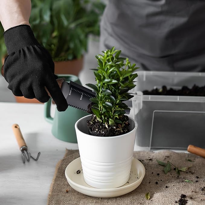 Hori Hori Garden Knife, Garden Tools with Sheath, 6" Stainless Steel Blade with Cutting Edge, Full-Tang Walnut Ergonomic Wood Handle with Hanging Hole, Weeding, Planting, Digging