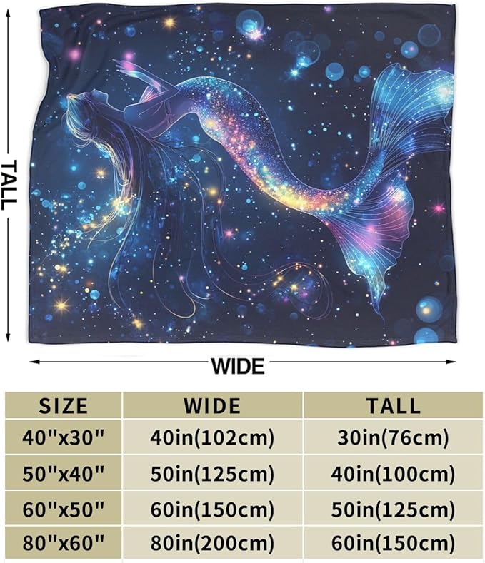 Mermaid Blanket Ocean Throw Blanket Soft Warm Cozy Fuzzy Plush Mermaid Throw Blanket Gifts for Girls Women Lightweight Fleece Flannel Gift Blankets for Kids Adults 60"X80"