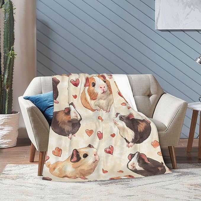 Cute Guinea Pig Throw Blanket Guinea Pig Pets Flannel Blankets Fuzzy Plush Super Soft Cozy Warm Decor Gifts for Boys Girls Kids Adults Men Women 50" x 60"