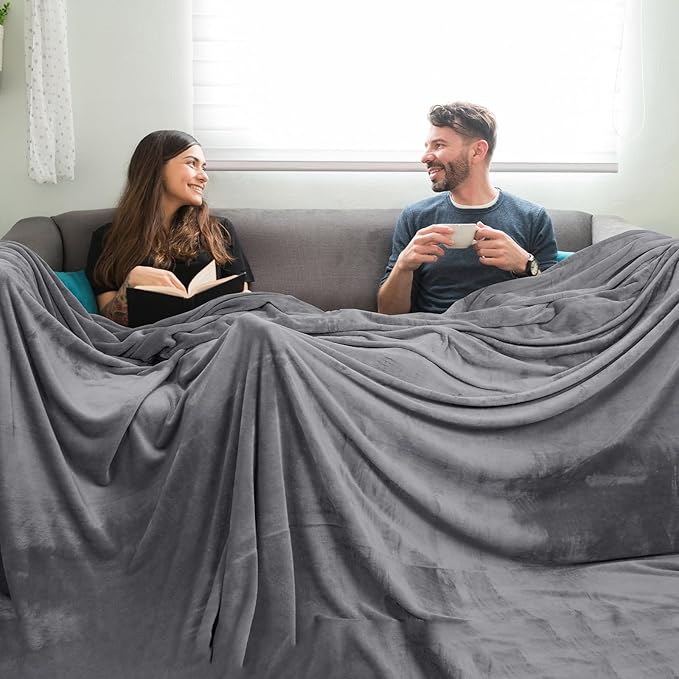 PHF Oversized King Fleece Blanket 120"x120", No Shed No Pilling Big Soft Blanket, Extra Large 10'x 10' Lightweight for Bed, Sofa Travel and Camping, Suitable for All Season, Grey