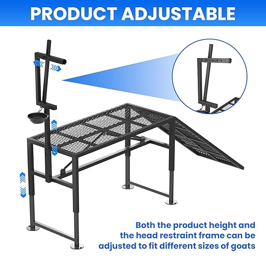 Goat Milking Stand for Sheep & Goats – Adjustable Metal Trimming Platform with Ramp – Sturdy Livestock Grooming Stand with 18.5–28.8" Height Range