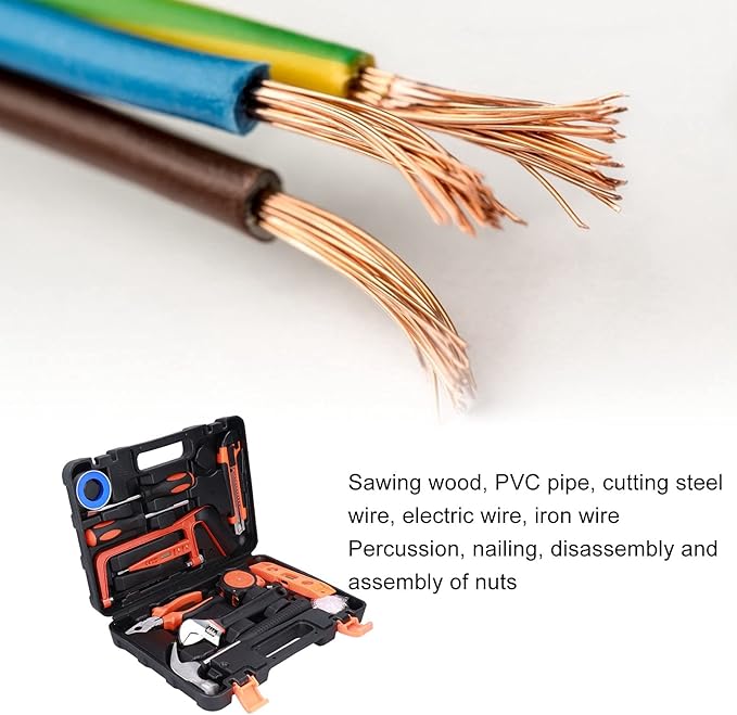 FIXMAN 13Pcs Household Tool Kit Repair Hand Tools Set High Carbon Steel ABS Plastic Storage Box for Home Apartment Maintenance DIY Projects AC DC 12250V JYS0031