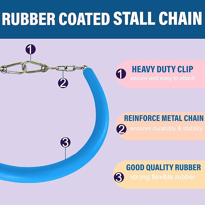 Stall Chain for Horses – 51 Inch Horse Stall Guard with Heavy-Duty Clips, Rubber Coated Stall Guard for Horse Stalls and Trailers (Teal)