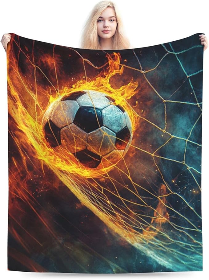 Soccer Blanket Sports Throw Blanket Soft Warm Cozy Fuzzy Plush Football Throw Blanket Gifts for Girls Women Soccer Stuff Lightweight Fleece Flannel Gift Blankets for Kids Adults 40"X50"