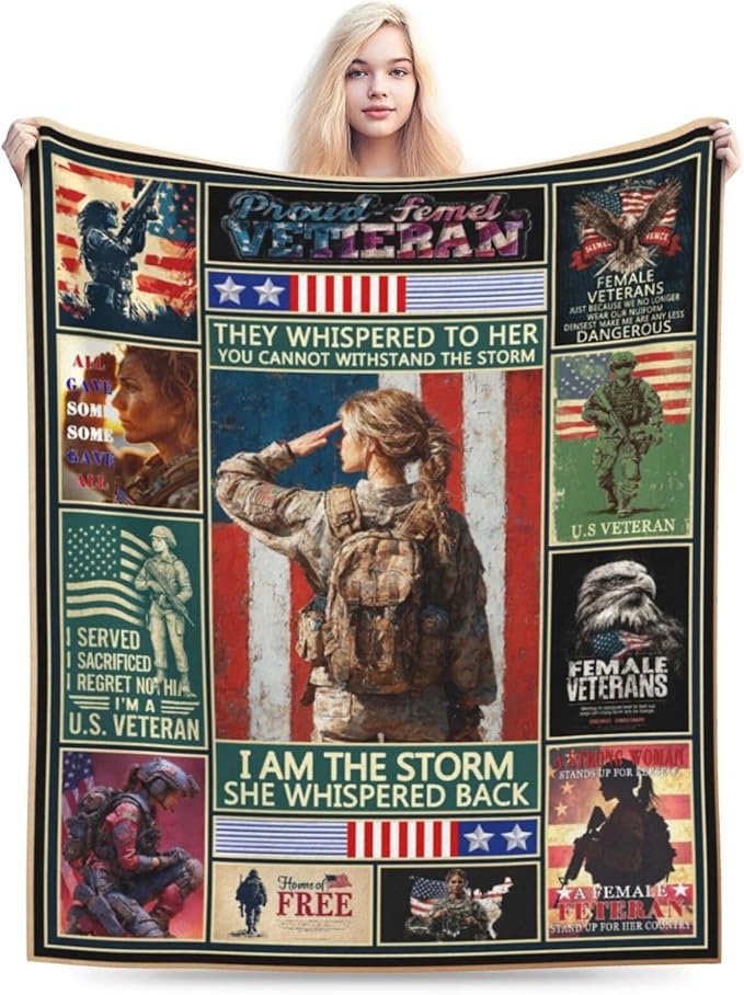 Patriotic Soldier Throw Blanket Female Soldier Flannel Blankets Women American Army Plush Super Soft Cozy Warm Decor Gifts for Boys Girls Kids Adults Men Women 50" x 60"