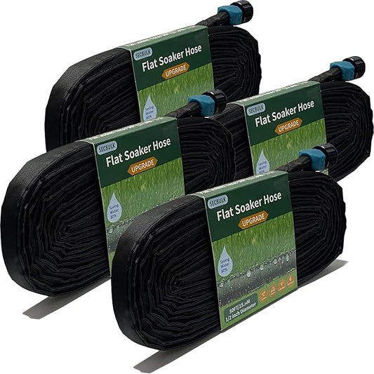 2025 Flat Soaker Hose 200 ft for Garden, 200' (50ft x 4) Linkable Drip Hose Diy Garden Irrigation System Saving 80% Water, Dual-layer Leak-free Design Water Hose with Holes