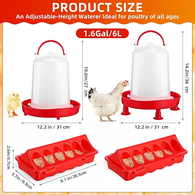 4 Pcs Heated Chicken Waterer for Winter, Poultry Feeder, Poultry Heated Constant Temperature Fountain with Leg Support for Chicken Coop Chicks Birds (6l)