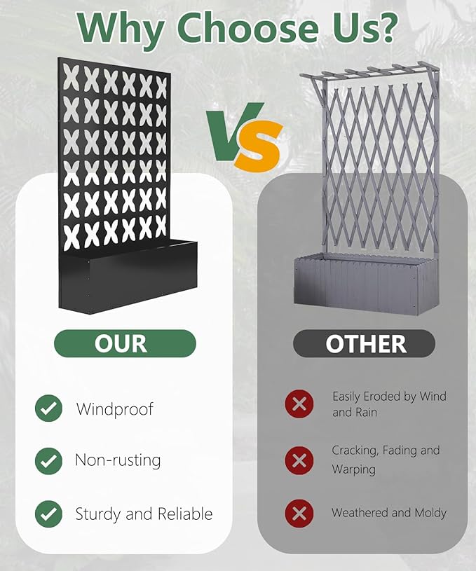 2PCS Metal Planter Box with Trellis,70.9"x47.2"x15.7" Raised Garden Bed with Drainage Holes, Privacy Planters for Outdoor Garden Bed for Climbing Plants,Vegetables,and Vines, Black-X