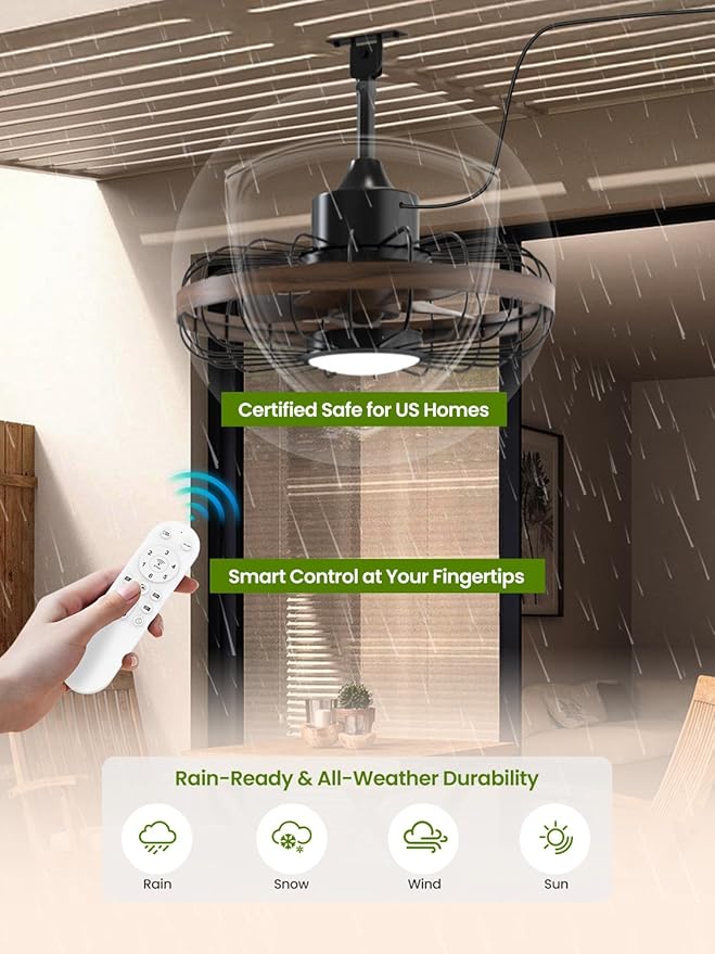 Outdoor Ceiling Fans with Light for Patios, 18 Inch Ceiling Fan Smart APP & Remote Control, 6 Speeds, 3 Color Temperatures, Gazebo Lights Outdoor Ceiling Fans for Patio Waterproof,Porch