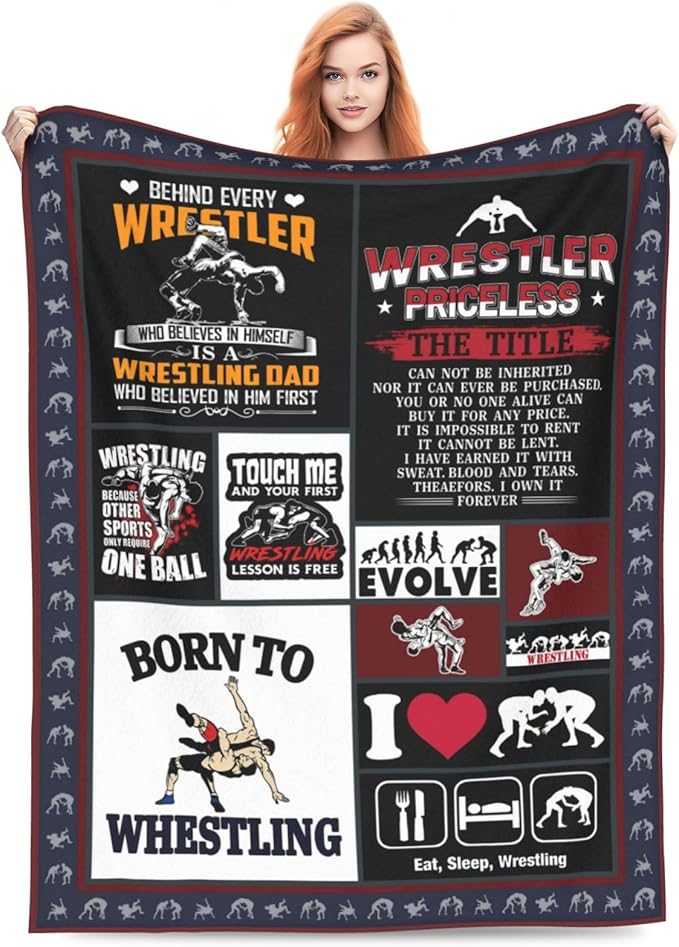Wrestling Blanket Wrestlers Decor Throw Blanket Super Soft Flannel Lightweight Fluffy Plush Cozy Fuzzy Fleece Sports Gifts Blanket for Boys Kids Adults Man Woman for Bedding Sofa 50"X60"