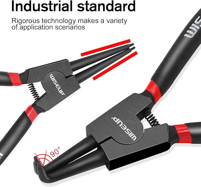 WISEUP Snap Ring Pliers Set Heavy Duty,4PCS-13 inch Internal/External Circlip Kit,Straight/Bent Jaw Tips C-Clip Pliers for Ring Remover Retaining (13 inch Circlip Pliers)