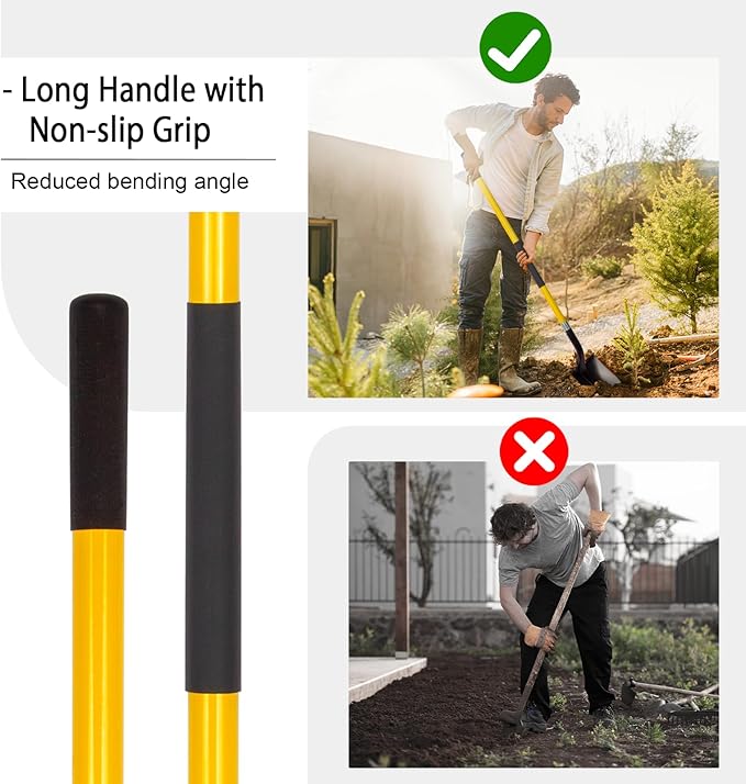 VNIMTI Heavy Duty Gardening Shovel, 56 Inch Round Blade with Fiberglass Handle (Yellow)