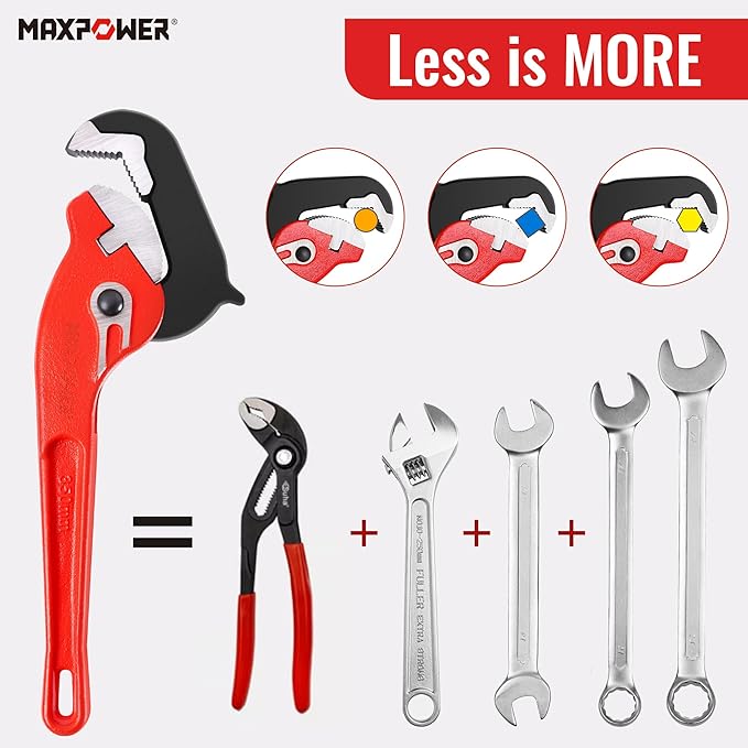 MAXPOWER 14-inch Pipe Wrench, Self-Adjusting Pipe Wrench, Rapid Grip Multi-function Quick Self Adjustable Plumbing Pipe Capacity 0.7"-2"