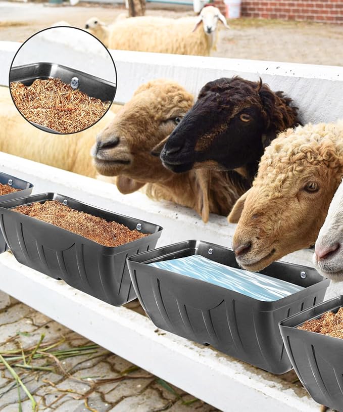 Chicken Feeder, 2 Pack, Poultry Feeders and Waterers, Hanging Goat Feeder, Livestock Fence Feeder, Feed Trough and Waterer Bucket with Clips, Black
