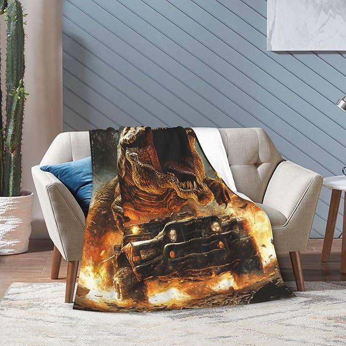 Cool Dinosaur Throw Blanket Dinosaur Truck Blankets Disk Fleece Plush Super Soft Cozy Warm Lightweight Musical Instrument Decor Gifts for Boys Girls Kids Adults Men Women 60" x 80"