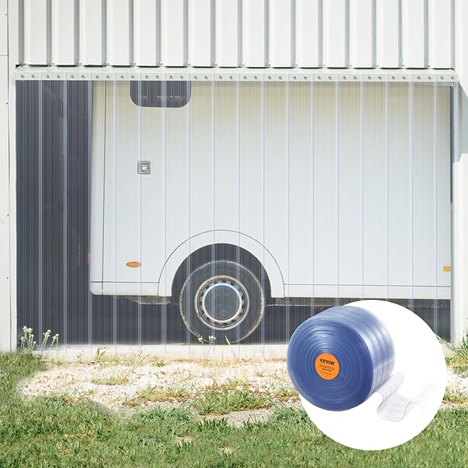VEVOR Strip Curtain, 164' Length x 8" Width x 0.08" Thickness, Clear Ribbed PVC Curtain Strip Door Bulk Roll, Plastic Door Strips for Doorways of Supermarket, Garage, Warehouse, Barn, Pet Animal House