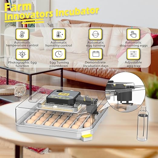 Incubators for Hatching Eggs 48 Egg Incubator with Automatic Turning and Humidity Control for Chicken Duck, Egg Candler for Chicken Eggs Goose Incubator Duck Quail Chick for Hatching Poultry (Grey)