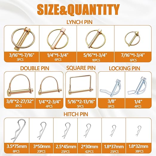 Mankk 202PCS Heavy Duty Hitch Pin Clip Assortment Kit - Tractor, Linch, PTO, R Clip, Hair Pins for Farm Tractors, Trailers, Trucks, Attachments, Lawn Mowers