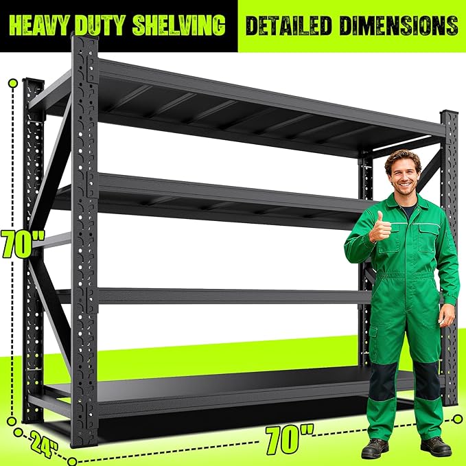 70''W Garage Shelving Heavy Duty 5-Tier Adjustable Storage Shelves Unit,7000 LBS Metal Utility Rack Shelf for Industries, Warehouses, Basement,Black (70''H x 70''W x 24''D)