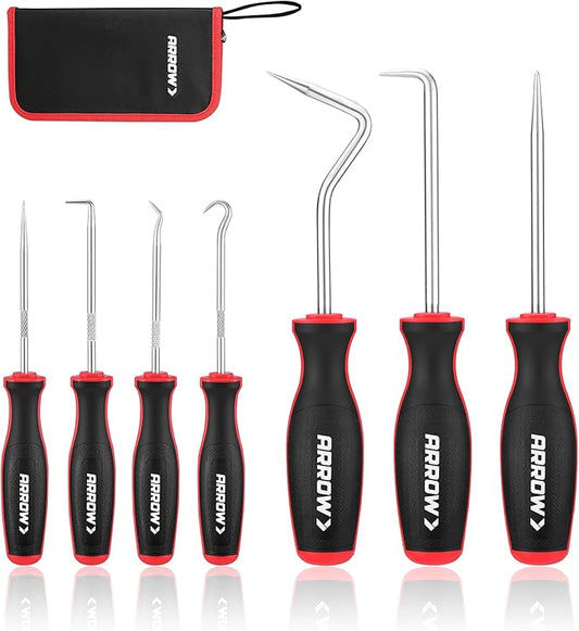 ARROW 7-Piece Hook and Pick Set with Storage Bag, Long & Mini Precision Pick Tool Set for Automotive Mechanic, O-Ring Removal Tool, Oil Seal, Gasket Puller, Hose Puller Picks