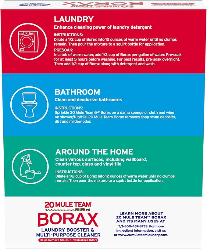20 Mule Team All Natural Borax Detergent Booster & Multi-Purpose Household Cleaner, 65 Ounce, 4 Count