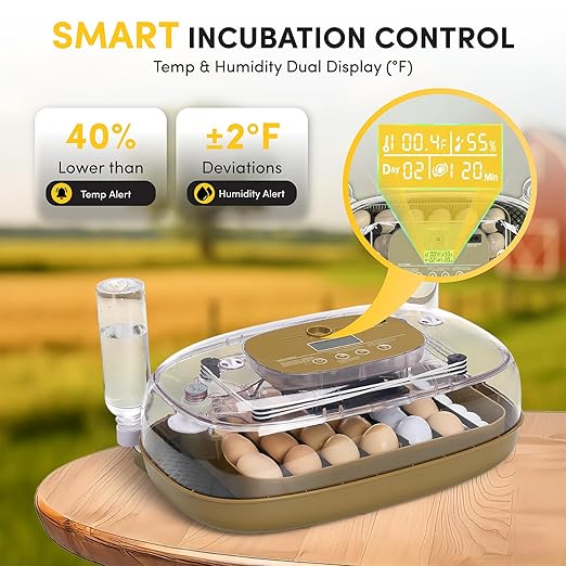 HIRALIY 24 Incubators for Hatching Egg Automatic Turner with Candler Smart Temperature and Humidity Control, 360° Viewing, Ideal for Chicken, Duck, Quail, Goose, Farm, Home, Classroom Hatching