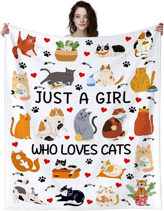 Cat Blanket Gifts for Women Girls Cat Lovers Soft Lightweight Cats Throw Blanket for Travelling Camping Sofa Living Room 60"X50"