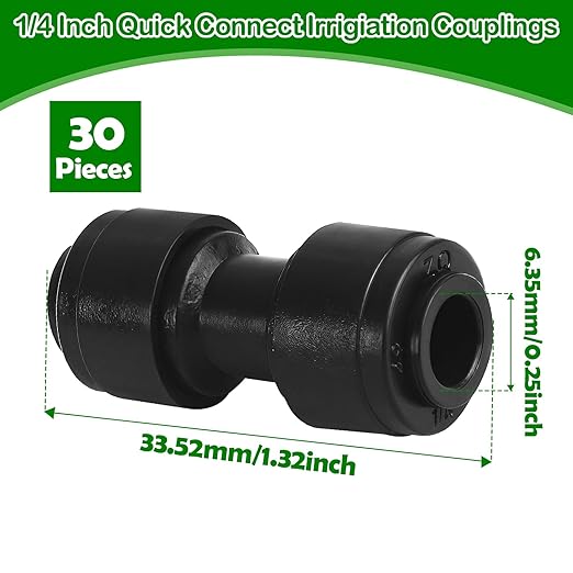 30 Pack 1/4 Inch Drip Irrigation Coupling Fittings - 1/4'' Drip Line Push-to-Fit Connectors for 1/4 Inch Drip Irrigation Tubing Leak Free Lock Coupler Parts for Drip Irrigation System