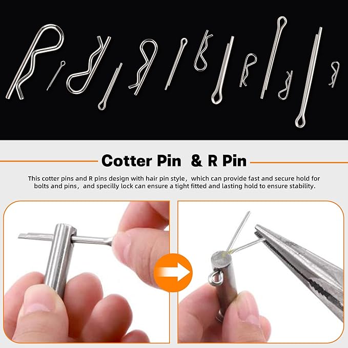 360Pcs Heavy Duty Pin Assortment Kit - Hitch Pins R Clip PIns - Hair Pins- Lynch Pins - PTO Pins for Trucks Trailers Tractors Mowers 3 Point Accessories,Farm,Lawn,Hitches and Garden