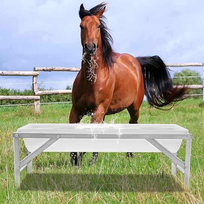 Livestock Feed Trough & Goat Water Trough, 35L/9.25Gal Capacity Long Feeder with Triangular-Structure Stand, Large Capacity Livestock Feeder for Sheep Deer Pigs Horses Cows Farm Use