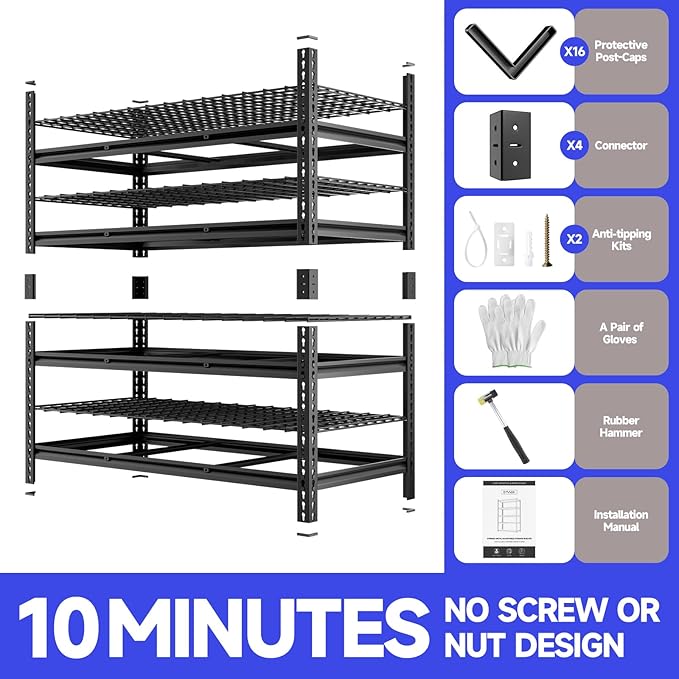 4-Tier 60" W X 24" D X 60" H Garage Shelves 2500LBS Heavy Duty Shelving Adjustable Basement Storage Garage Shelf Metal Storage Rack Units Industrial Shelving