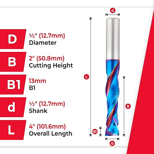 Amana Tool Spektra Extreme Tool Life Coated Solid Carbide CNC Compression Spiral Router Bit, 46199-K, 1/2 D x 2 CH x 1/2 Shank x 4 Inch Long