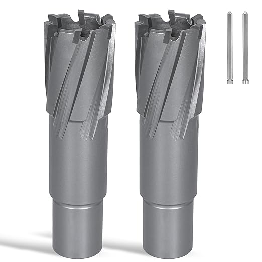 KEENTECH 2-PC Carbide-Tipped Annular Cutter Set, 1" Diameter x 2" Depth, 3/4" Weldon Shank (2 Flat), High Speed Cutting TCT Mag Drill Bit with Pilot Pin for Harder Material