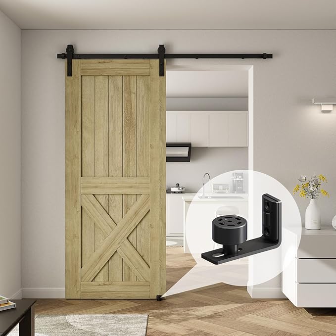 CCJH 6.6FT/200CM Sliding Barn Door Hardware Kit for Single Door Carbon Steel Black
