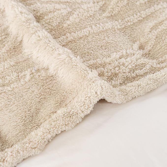 YUSOKI Sherpa Queen Size Blanket(Without Pillows)-3D Stylish Design Super Soft Blankets for Teen Girls Women Couch Bed Sofa Chair Men Boys Gift(Linen,90"x90")