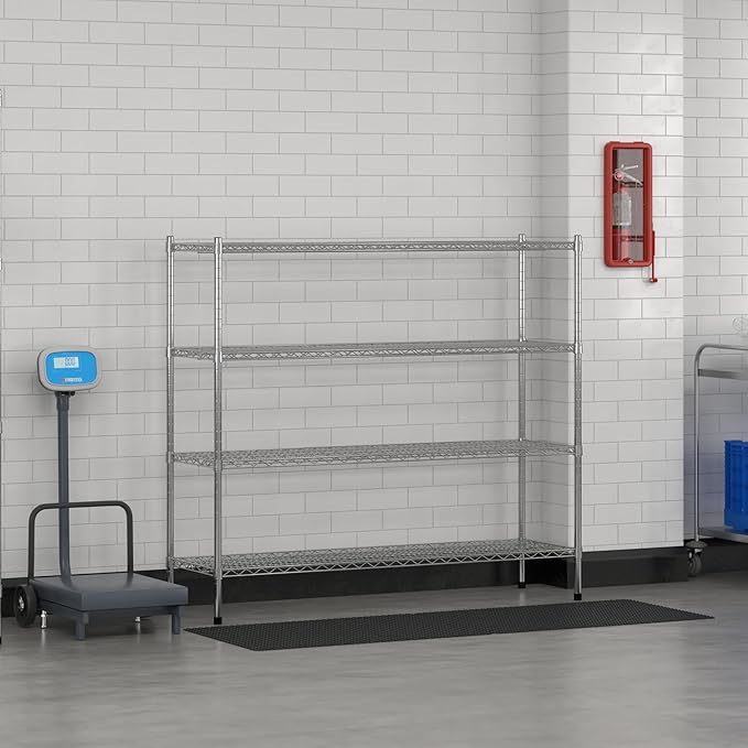 Commercial NSF Listed Chrome Stationary Wire Shelving Kit 18" x 60" x 54", with 4 Shelves Perfect for Warehouse, Walk-in Refrigerator, Freezer, Grocery Store, Restaurant, Dishroom